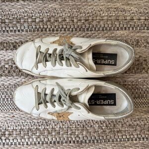 Golden Goose Cream and Gold Star Sneakers